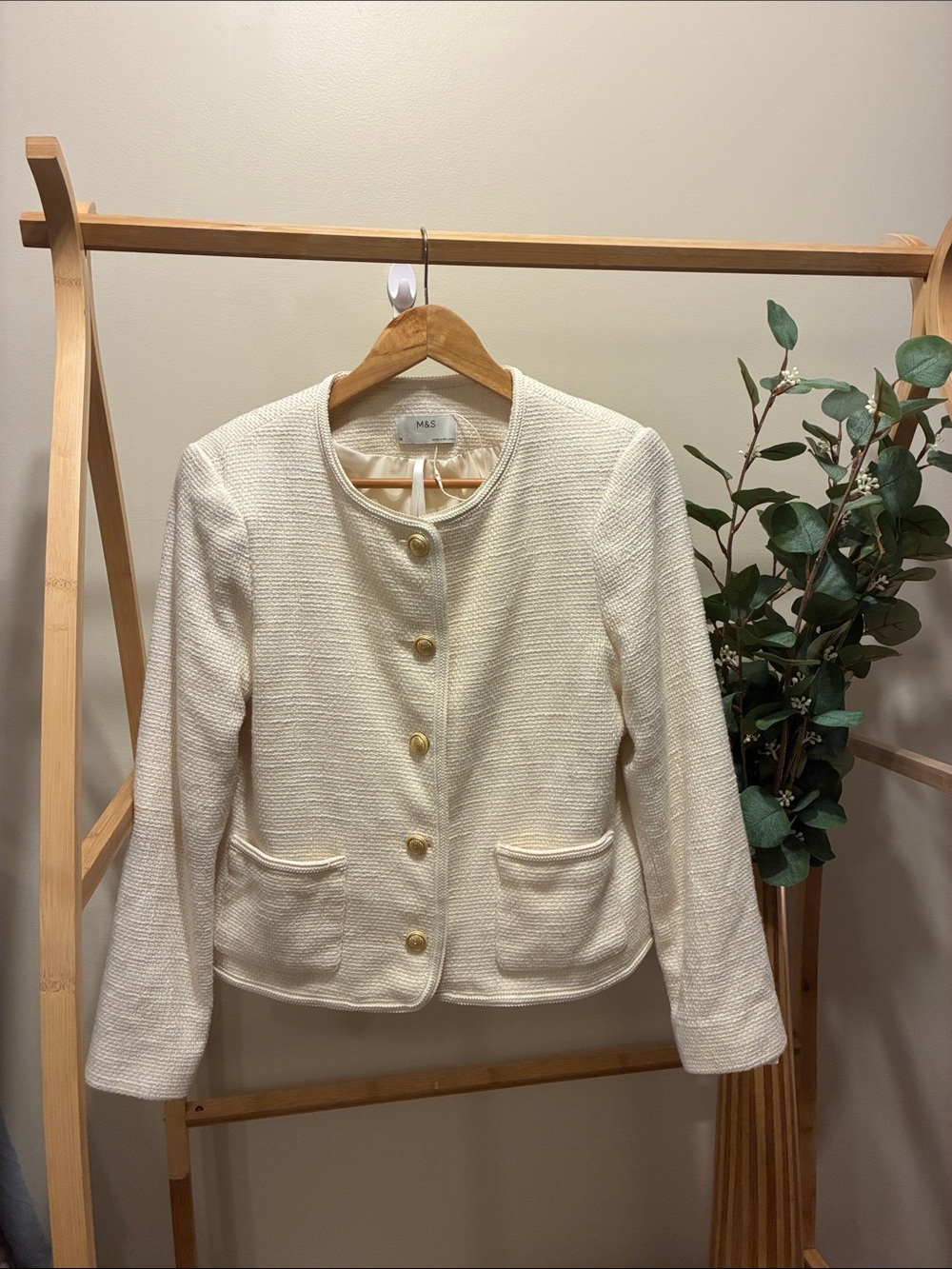 M&S 100% Cotton Cream Textured Button-Front Jacket